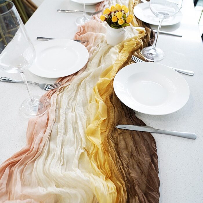 Peach and Yellow Bohemian Tie-dye Ombre Cheesecloth Table Runner DSTR07