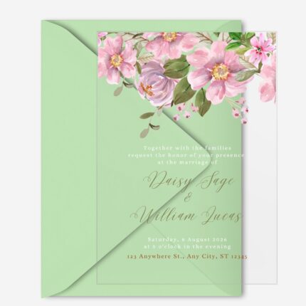 Pink Watercolor Flowers Clear Wedding Invitation DSF015-2