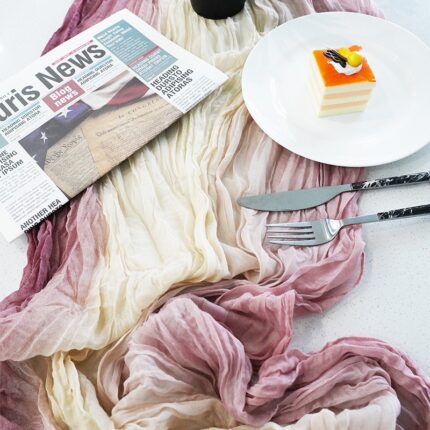 Pink and Cream Bohemian Tie-dye Ombre Cheesecloth Table Runner DSTR07