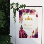 Plum and Gold Princess and Butterfly Acrylic Sweet 15 Sign DSQS02-2