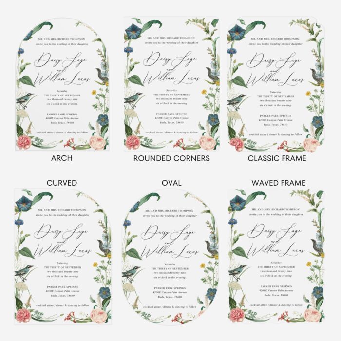 Secret Garden Flowers and Birds Acrylic Wedding Cards DSF033-3