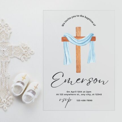 Simple Acrylic Baptism with Cross Invitation DSBA01-2