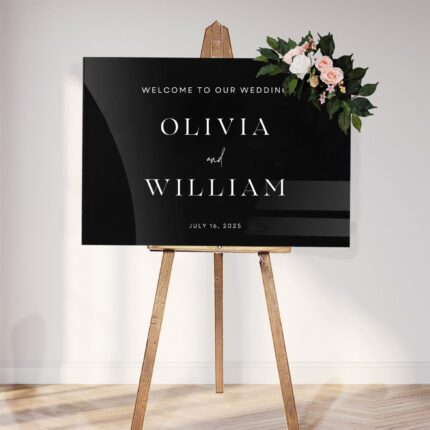 Simple Black Acrylic Welcome to Our Wedding Sign DSWS11
