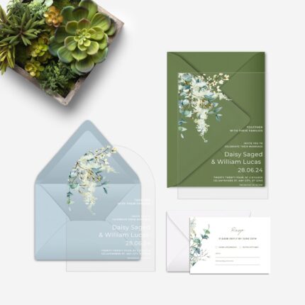 Simple Branches And Flowers Acrylic Wedding Invitation DSF005