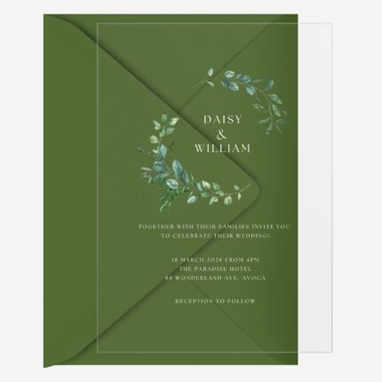 Simple Greenery Eucalyptus Wreath Clear Wedding Invitation DSF008-2