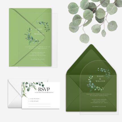 Simple Greenery Eucalyptus Wreath Clear Wedding Invitation DSF008