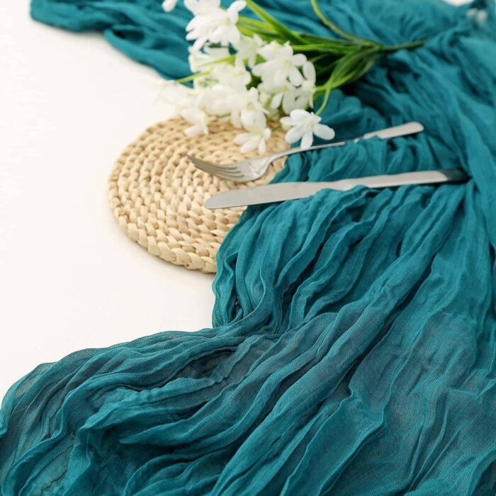 Teal Gauze Cheesecloth Wedding Table Runner Linen Table Runner