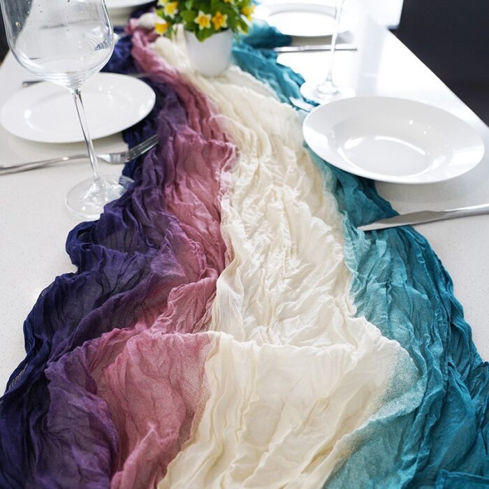 Teal and Purple Bohemian Tie-dye Ombre Cheesecloth Table Runner DSTR07