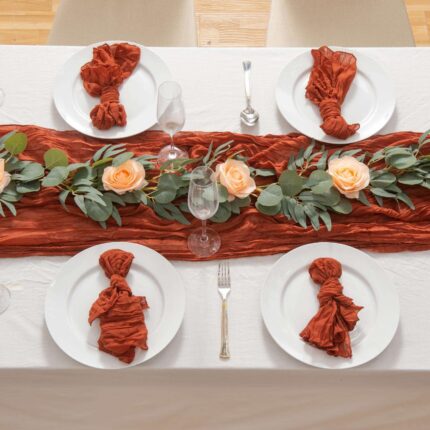 Terracotta Cheesecloth Gauze Wedding Linen Table Runner3