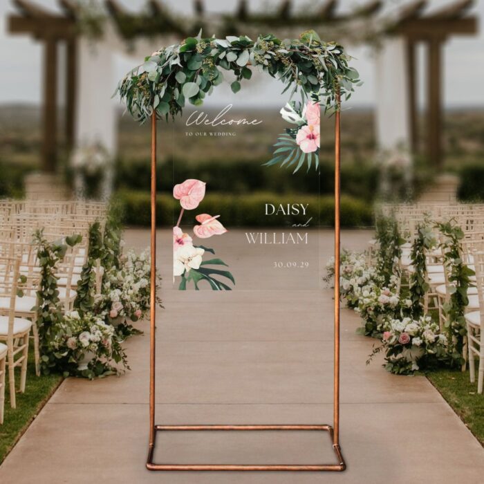 Tropical Anthurium Clear Acrylic Welcome Wedding Sign DSW03