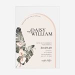 Tropical Beige Anthurium Banana Leaf Acrylic Wedding Invitation DSF006-2