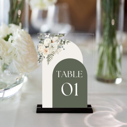 Watercolor Floral Sage Green Clear Acrylic Table Number Sign Card DSTN07-2
