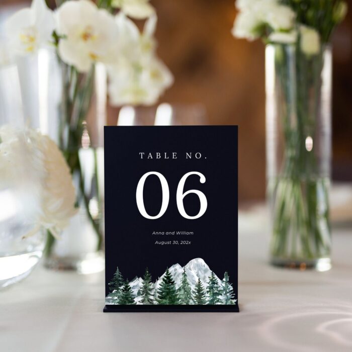 Watercolor Mountains Black Acrylic Table Number DSTN02