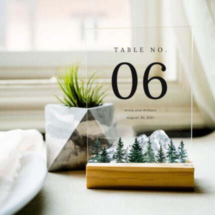 Watercolor Mountains Clear Acrylic Table Number DSTN02-2