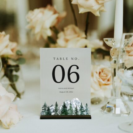 Watercolor Mountains Frosted Acrylic Table Number DSTN02