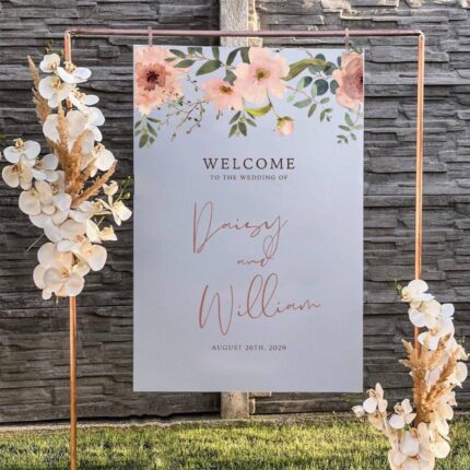 Watercolor Pink Flower Frosted Acrylic Welcome Wedding Sign DSWS13-2