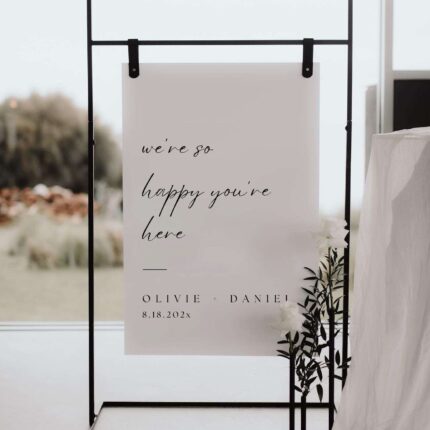 We‘re So Happy You’re Hear White Acrylic Wedding Welcome Sign DSWS27-3
