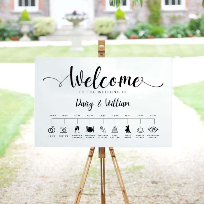 White Acrylic Wedding Timeline Sign DSWS17