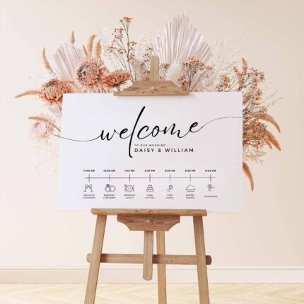 White Acrylic Wedding Welcome Sign With Timeline DSWS16-2