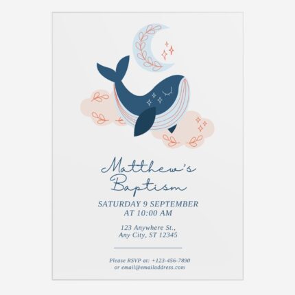 White Blue Illustrate Whale Baptism Invitation DSBA13-2