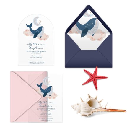 White Blue Illustrate Whale Baptism Invitation DSBA13