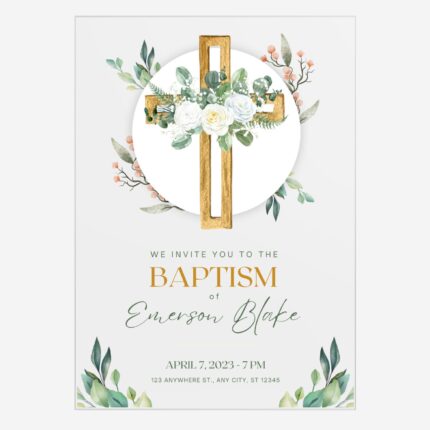 White Green Clean Floral Clear Baptism Invitation DSBA12-2