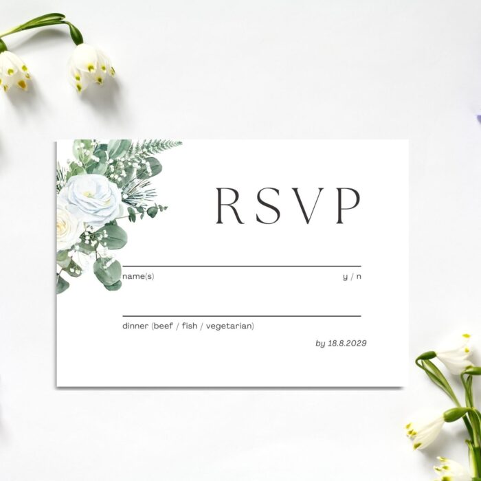 White Roses and Sage Green Leaves Acrylic Wedding Invitation RSVP DSF002-4