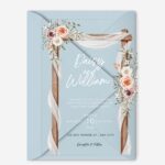 Wood Wedding Arch with Pink Flowers Clear Wedding Cards DSF016-2