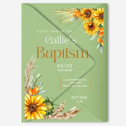 Yellow and Beige Watercolor Sunflowers Acrylic Floral Baptism Invitation DSBA20-2