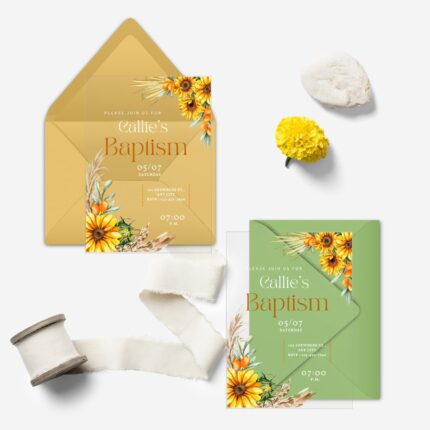 Yellow and Beige Watercolor Sunflowers Acrylic Floral Baptism Invitation DSBA20