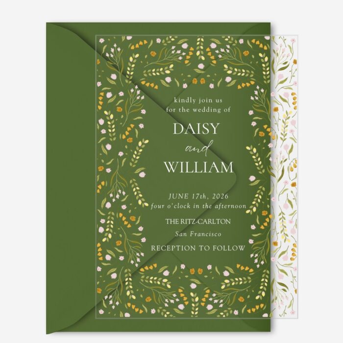 Yellow and Green Garden Flower Acrylic Wedding invitation DSF004-2