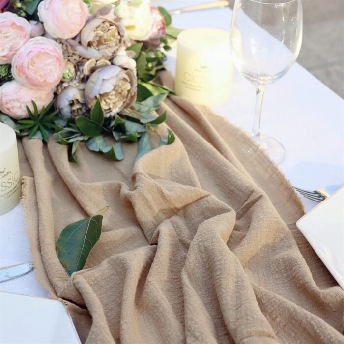 beige Rustic Bohemian Cotton Gauze Table Runner for wedding bridal baby shower DSTR03