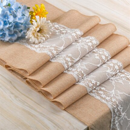 burlap and lace rustic wedding table runner DSTR04-2