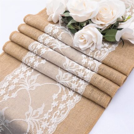 burlap and lace rustic wedding table runner DSTR04