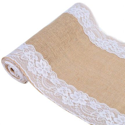 country lace and burlap wedding table runner DSTR06-2