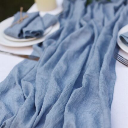 dusty blue Rustic Bohemian Cotton Gauze Table Runner for wedding bridal baby shower DSTR03-2