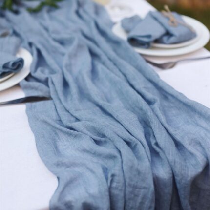 dusty blue Rustic Bohemian Cotton Gauze Table Runner for wedding bridal baby shower DSTR03