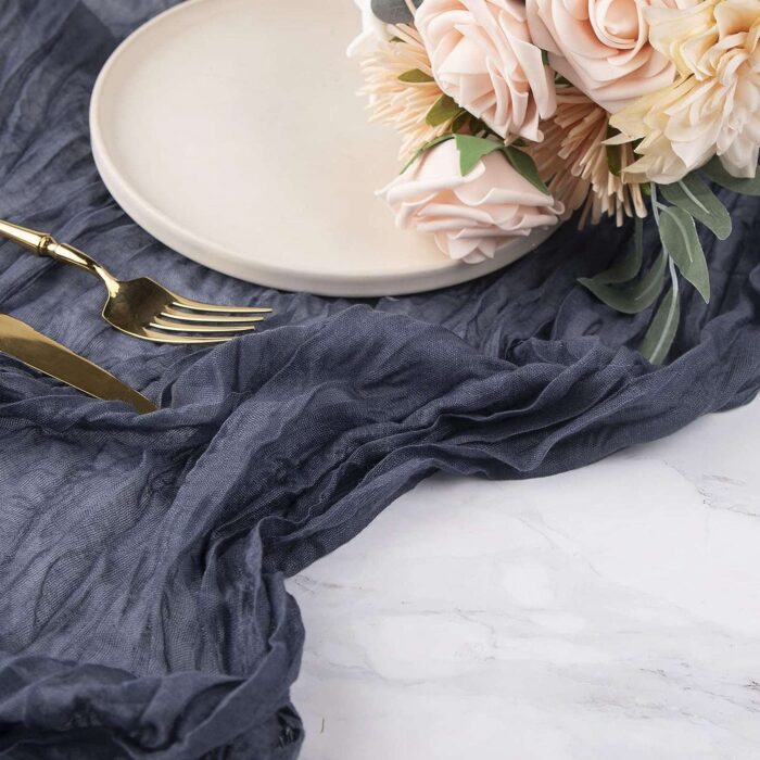 navy blue Cheesecloth Gauze Wedding Linen Table Runner5