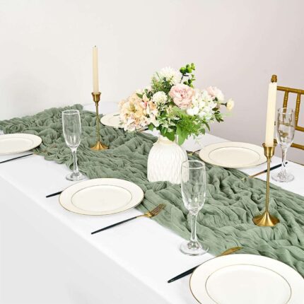 sage green Cheesecloth Gauze Wedding Linen Table Runner7