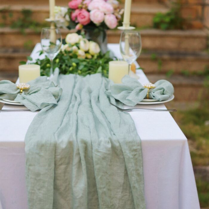 sage green Rustic Bohemian Cotton Gauze Table Runner for wedding bridal baby shower DSTR03