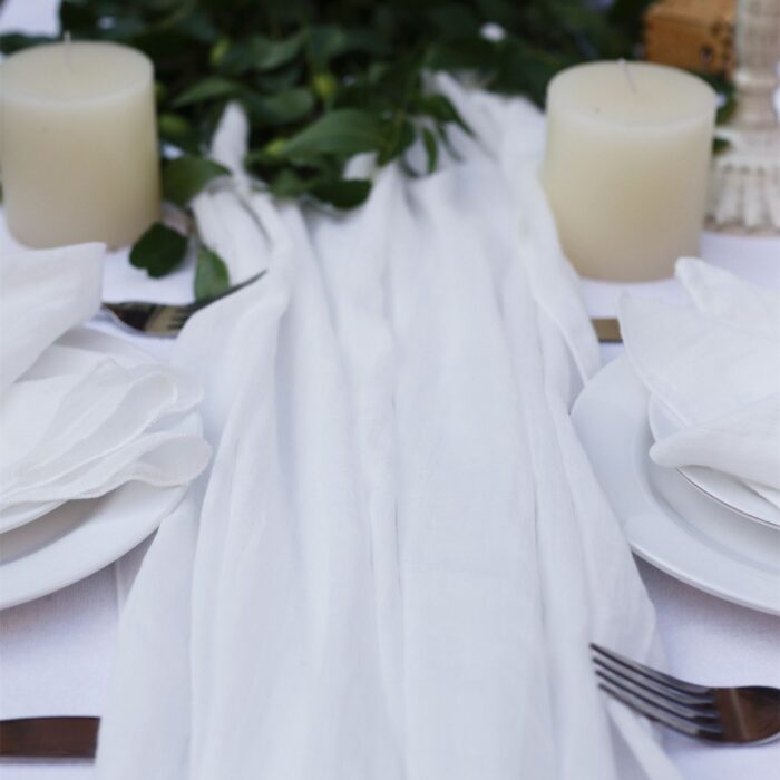 white Rustic Bohemian Cotton Gauze Table Runner for wedding bridal baby shower DSTR03