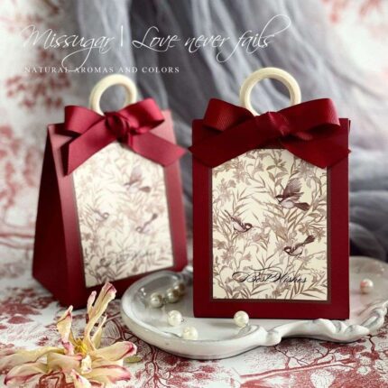 Burgundy Vintage Watercolor Flowers and Birds Candy Bag for Event Favor DSFAV10