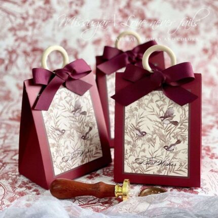 Burgundy Vintage Watercolor Flowers and Birds Candy Bag for Event Favor DSFAV10_2