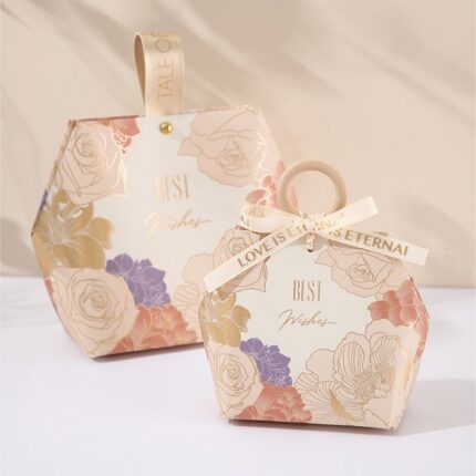 Champagne Gold Foil Flower Printed Wedding Favor Bag DSFAV13