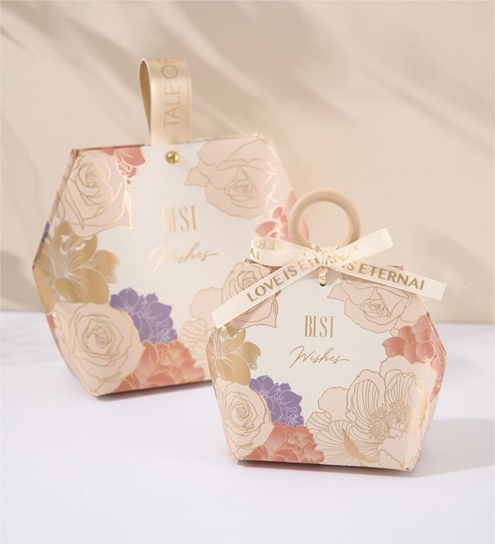 Champagne Gold Foil Flower Printed Wedding Favor Bag DSFAV13