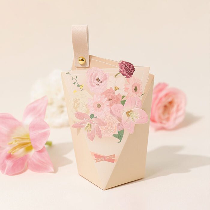 Cottagecore Champagne Flower Bloom Geometric Shape Candy Box for Bridal Shower and Wedding DSFAV12