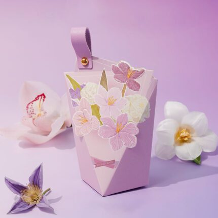 Cottagecore Purple Flower Bloom Geometric Shape Candy Box for Bridal Shower and Wedding DSFAV12