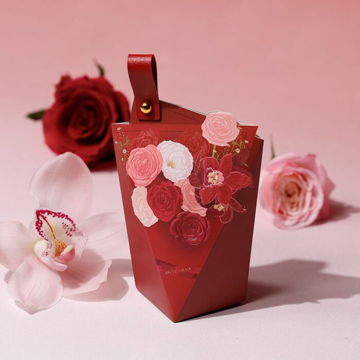 Cottagecore Red Flower Bloom Geometric Shape Candy Box for Bridal Shower and Wedding DSFAV12