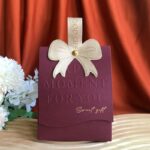 Elegant Burgundy Embossed Wedding Favor Box with Bow DSFAV09