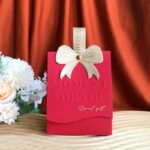 Elegant Red Embossed Wedding Favor Box with Bow DSFAV09